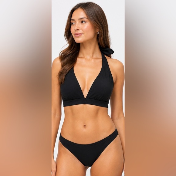 Cupshe Other - SPVIL Black Halter Bikini Top Size Small Tie Neck Swimwear